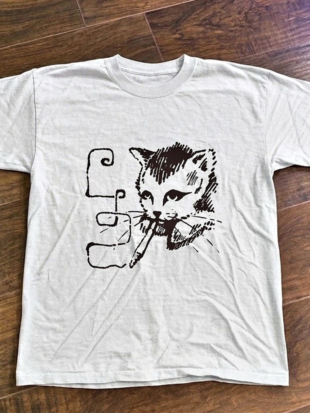 Graphic Cat Short Sleeve Tee in White